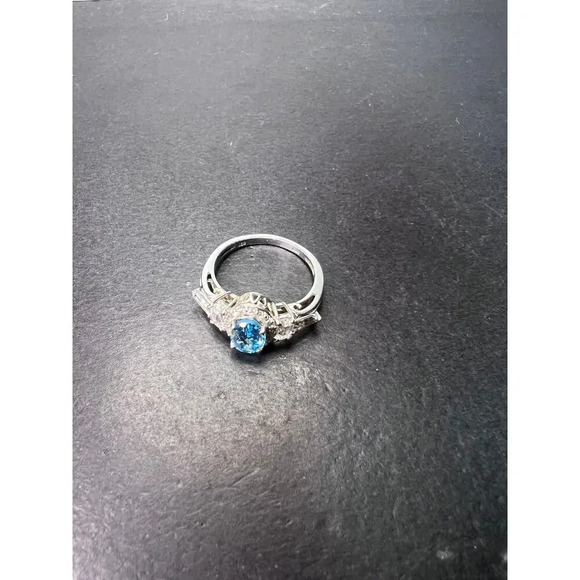 Blue and white topaz sterling silver halo ring size 9 - Picture 9 of 11
